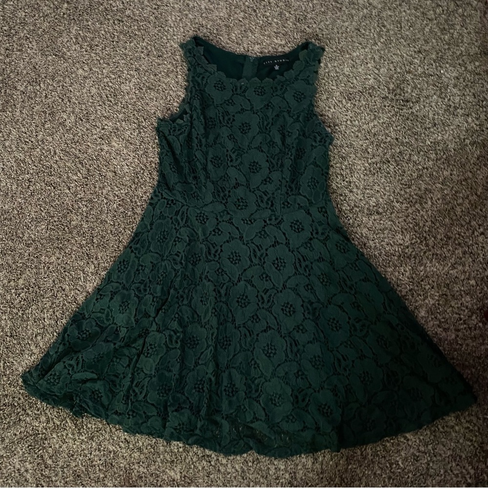 Hunter green floral mini dress